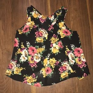Black Floral Print Sleeveless Blouse